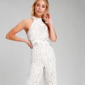 Lulus Britney White Lace Halter Jumpsuit